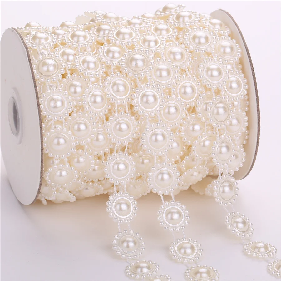 

TPSMOC 10yards 17mm flower pearl chain DIY garland wedding decoration Sew Trim FlatBack pearls Costume Applique bead chain