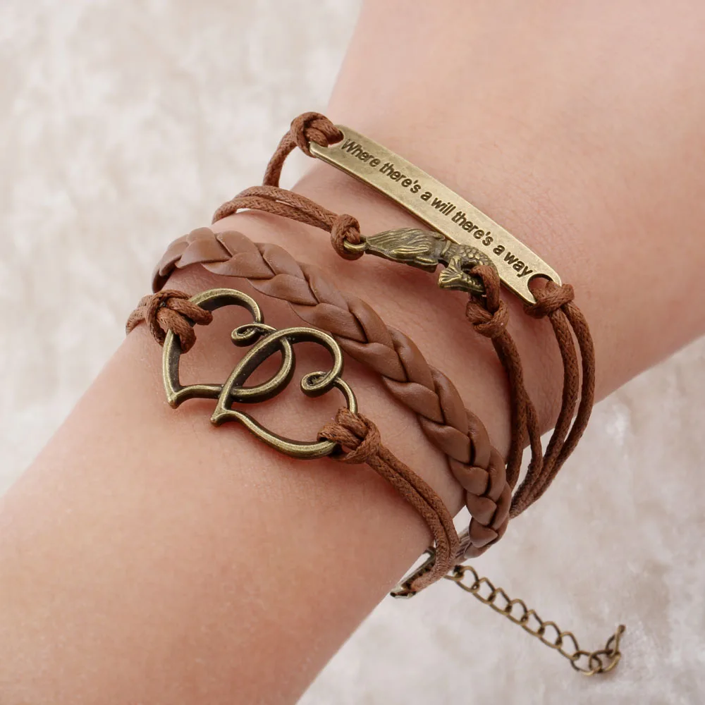 Винтаж Плетеный Якоря Руль bracelete сердце Любовь лучший друг Кожаный Браслет