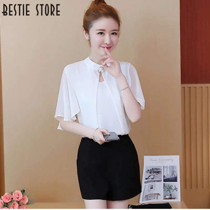 Женские топы и блузки офис белый воротничок рубашки Новые однотонные ruffled top