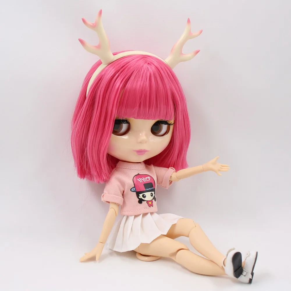 Ледяная фабрика шарнирная кукла blyth игрушка короткие розовые волосы с челкой белая кожа сустава тела ободок в виде лося рубашка платье обувь 1/6 30 см