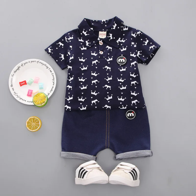 Oklady Newborn Baby Sets 2019 Boys Clothes Set Summer Cotton Crown Print Infant White Fashion Clothing Kids 1T 2T 3T 4T |