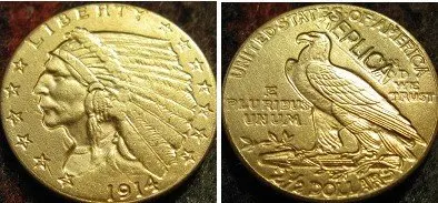 Золотые индийские полуорлы 2 5 долларов копия монет 1914 | Дом и сад