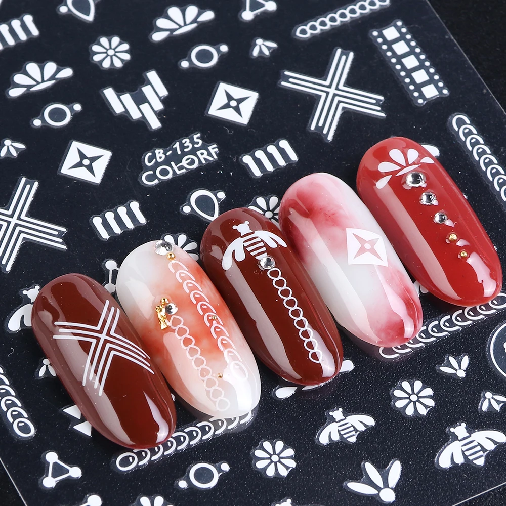 Наклейки для ногтей в виде звезд 1 шт. 3D клейкие слайдеры черно-белые наклейки