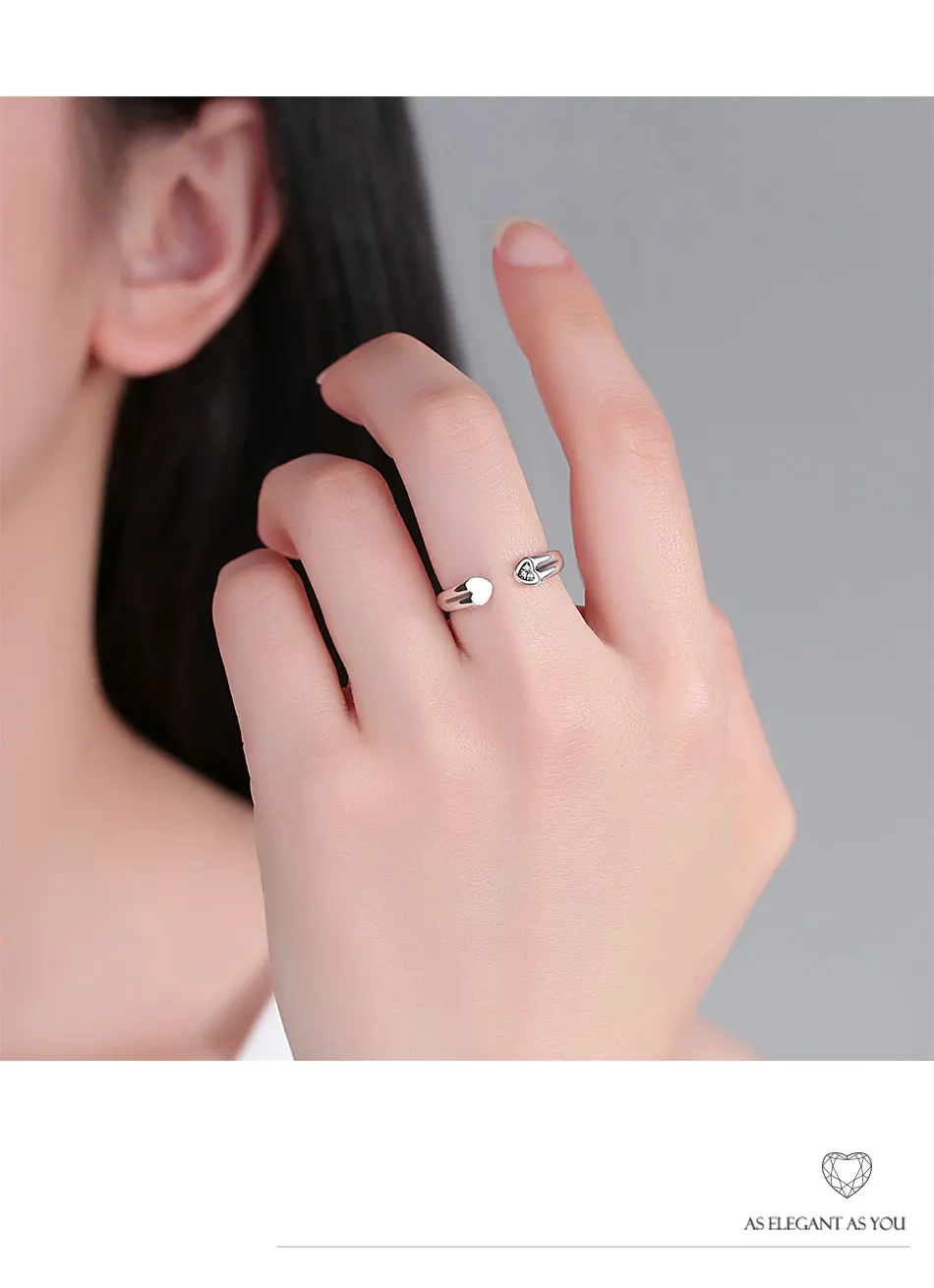 ELESHE, новинка, модные, 925 пробы, серебряные, открытые кольца, кристалл, кубический цирконий, сердце, кольцо для женщин, свадебные, роскошные ювелирные изделия, подарок