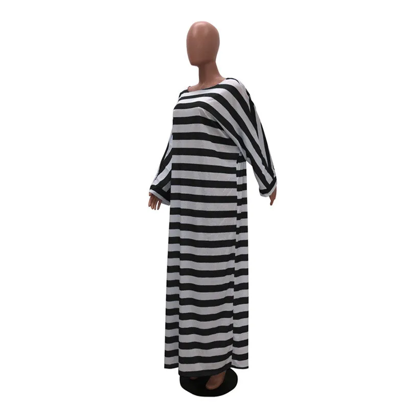 Adogirl Stripe Print Oversize Dress O Neck Batwing Long Sleeve Loose Casual Maxi Women Autumn Outfits Streetwear Vestidos | Женская