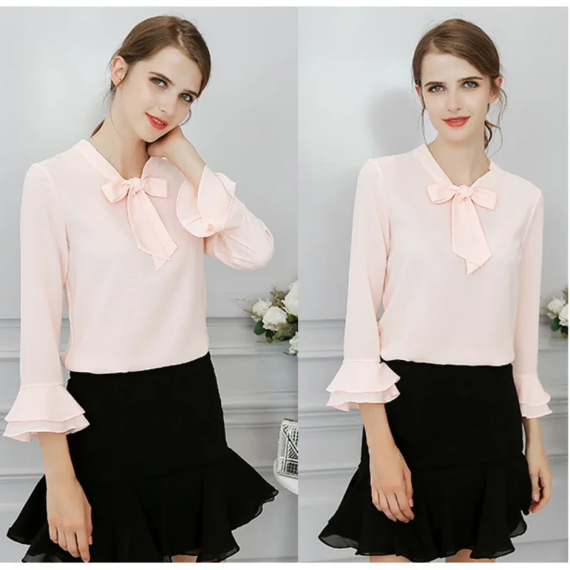 

Women's Long Sleeves Chiffon Blouse Tops Office Lady Loose Casual Elegant Shirts
