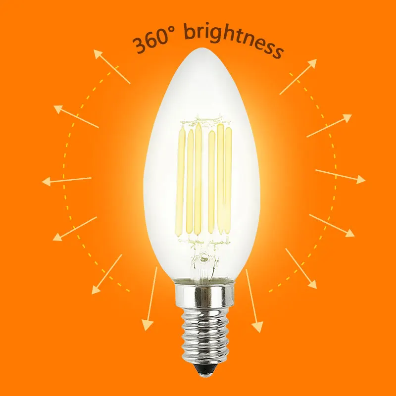 Светодиодный светильник свеча E14 накаливания стеклянная лампа E27 220 В 240 в 2 Вт 4 8