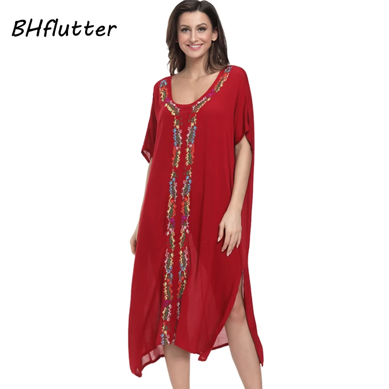 Женское винтажное платье BHflutter красное с коротким рукавом повседневное длинное
