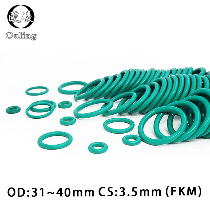 Резиновое кольцо 5 шт./лот зеленое уплотнительное FKM CS3.5mm OD31/32/33/34/35/36/37/38/39/40 мм