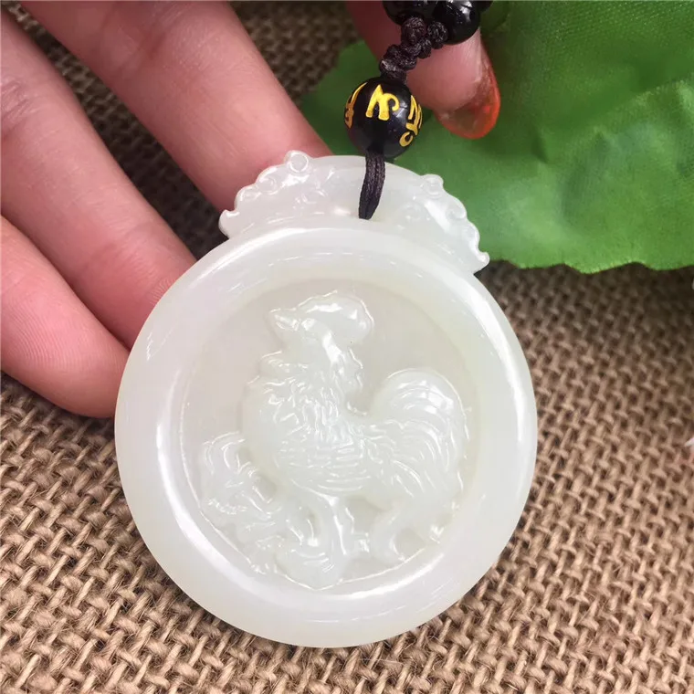 Hetian jade резной благоприятный (петух) Круглый Кулон|pendant|pendant circlependant |
