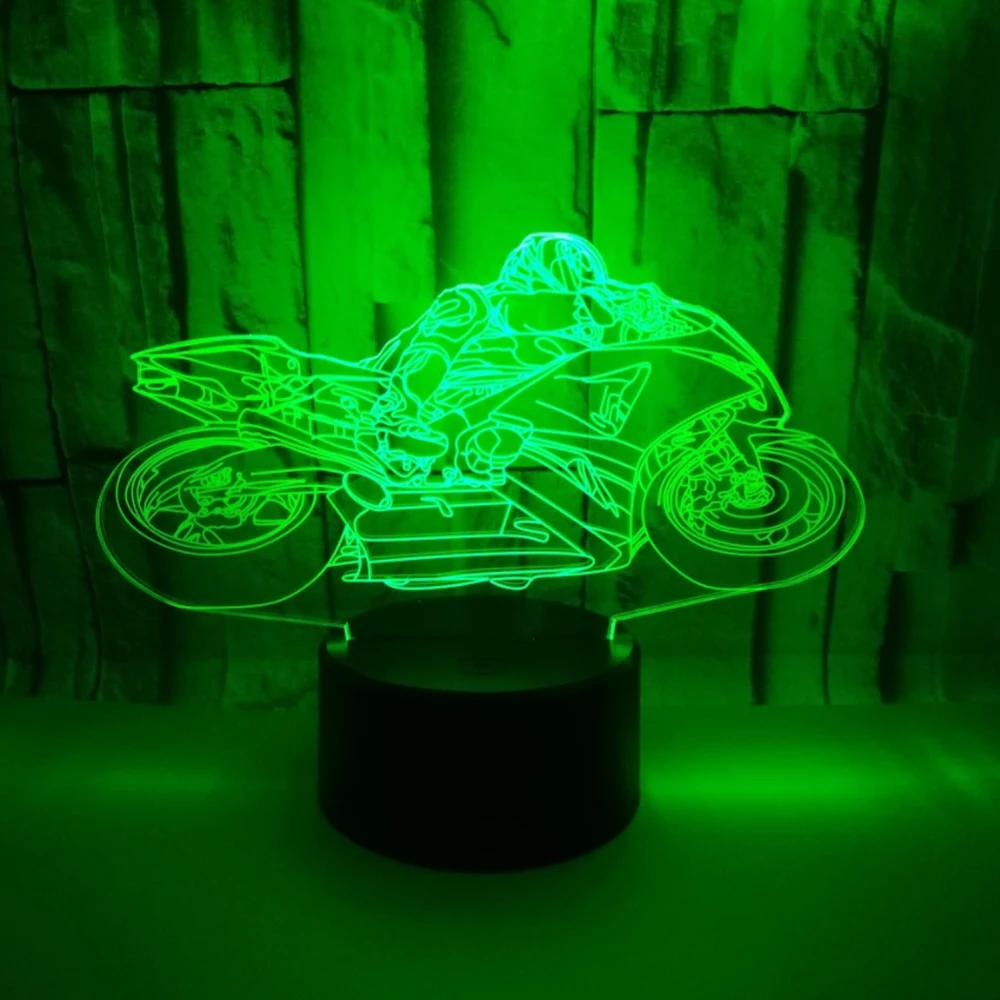 3D светодио дный светодиодный ночник moto rcycle moto с 7 цветов свет для украшения дома лампы удивительный визуализации Иллюзия подарок