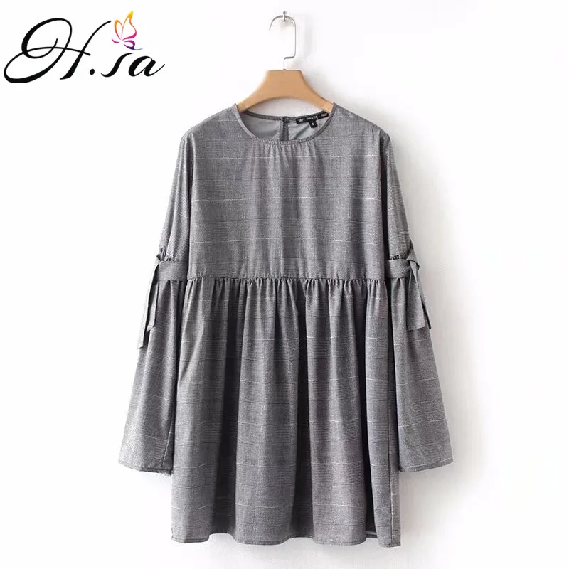 Платье H. SA женское повседневное плиссированное с длинным рукавом и бантом|dress