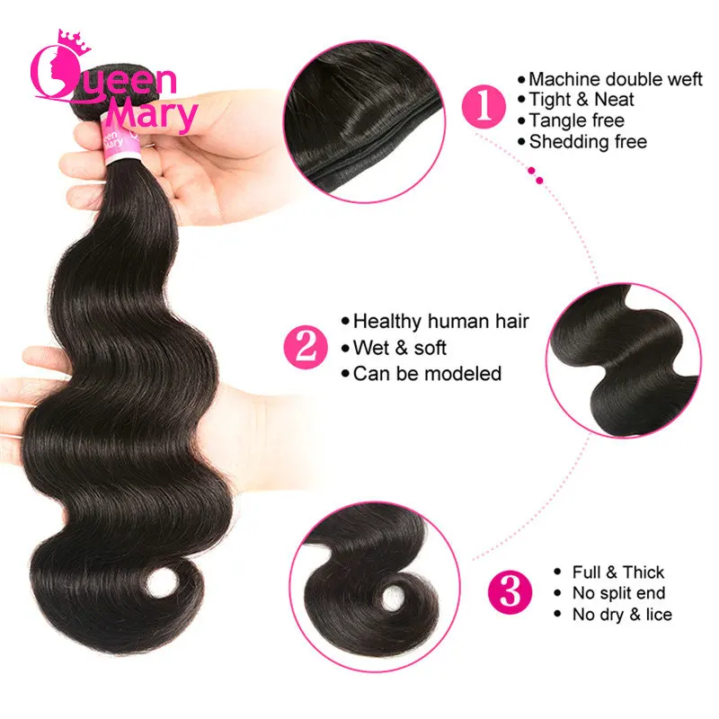 360 Frontal With Bundles Brazilian Body Wave Queen Mary 100% Non Remy Human Hair Weft Pre Plucked Lace Bundle | Шиньоны и парики