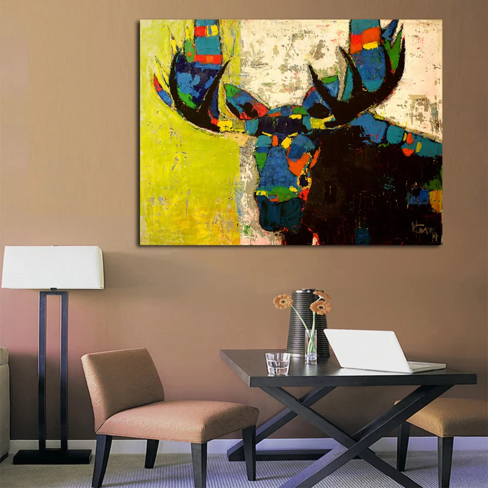 JQHYART красочные Moose граффити изображение животных Печать на холсте украшение