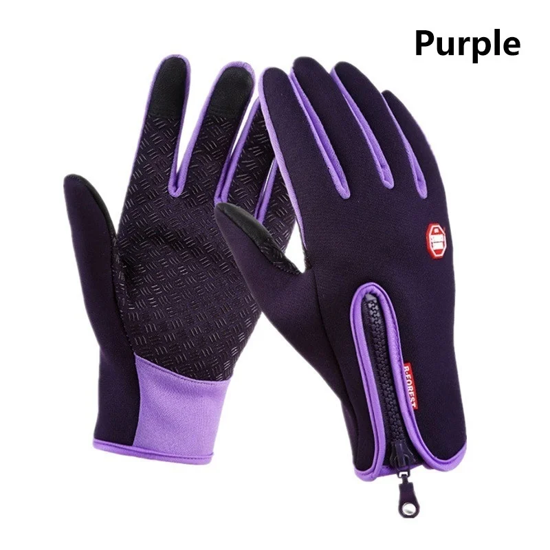 Purple Зимние теплые лыжные мужские перчатки женские велосипедные перчатки с сенсорным экраном водонепроницаемые брызгозащитные ветрозащитные модные черные женские нескользящие перчатки - Цвет: Purple