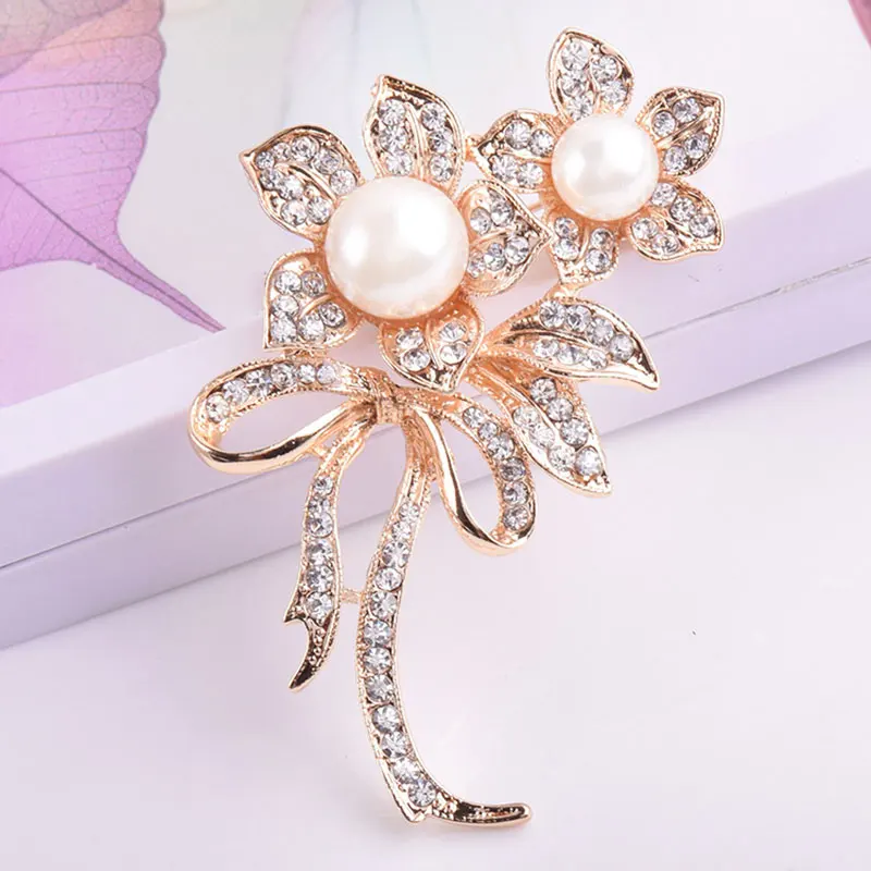 Цветок имитация жемчуга Броши Кристаллы горный хрусталь брошь булавки для