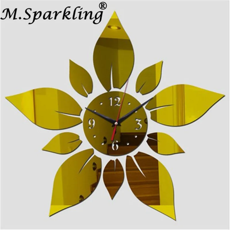 Цветок Стикеры DIY Зеркало настенные часы 3D акриловые зеркало Настенные украшения