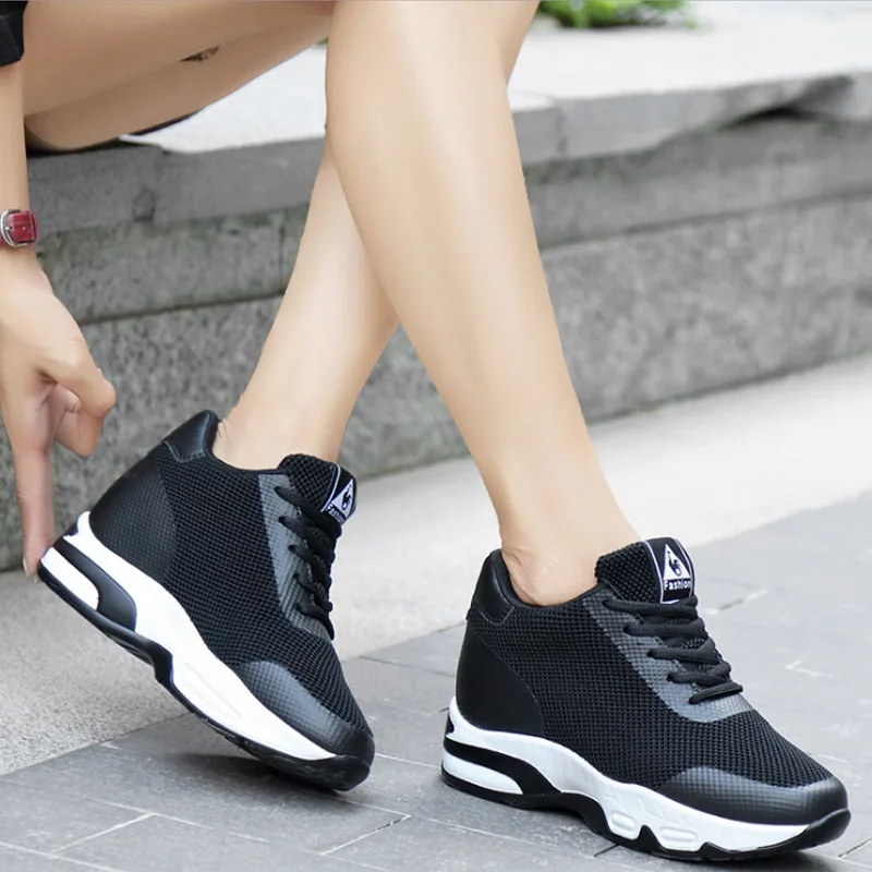 Дышащая обувь женская повседневная обувь на платформе г. женская обувь на танкетке chaussures femme ботинки с массивным каблуком обувь для тренировок