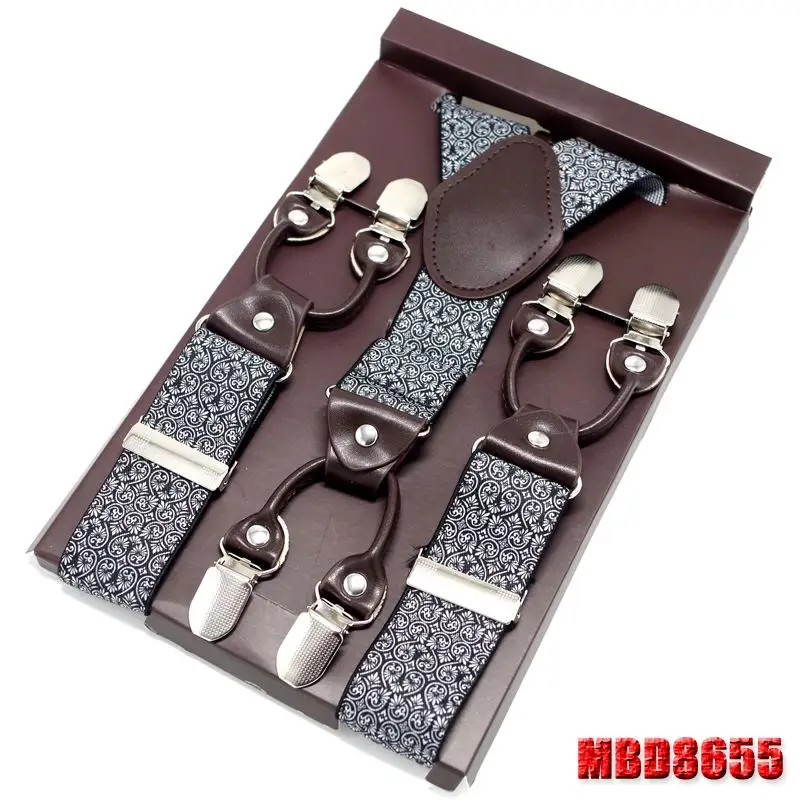 MBD8655 Мужские подтяжки темно-коричневый кожаный ремень 6 клипов в западном стиле брюки подтяжки Спагетти ремень y-образные скобы для взрослых - Цвет: MBD8655