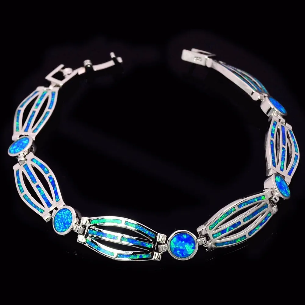 Фото Популярные женские браслеты с серебряным и голубым огненным опалом для