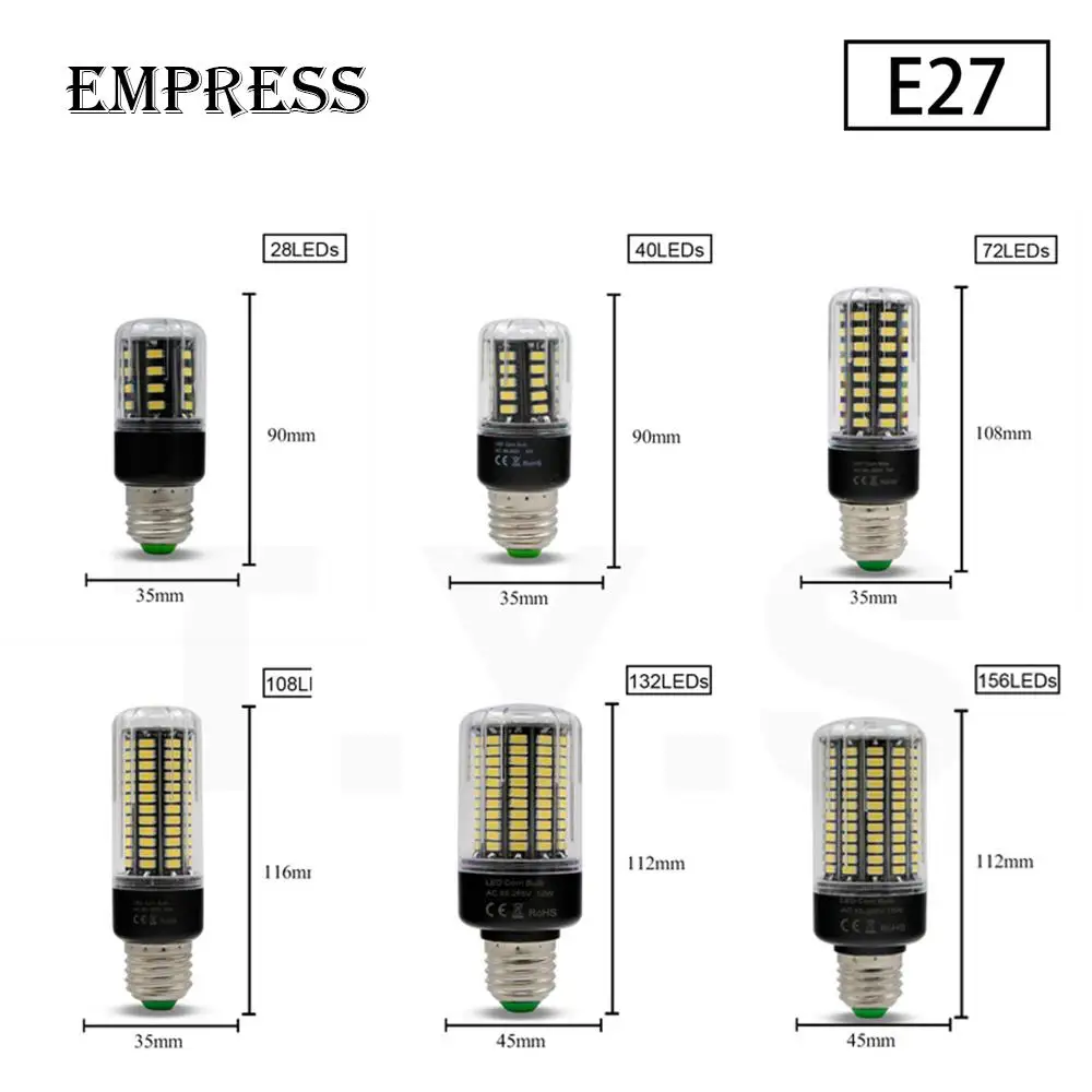 Светодиодный кукурузная осветительная лампочка E14 E27 110 V 220 SMD 5730 15 Вт 12 9 7 5 3