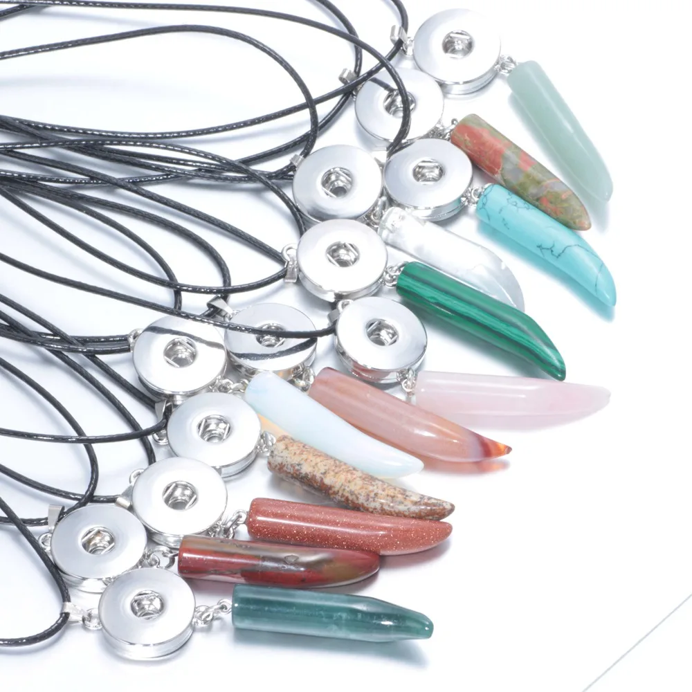 New Arrivals Light Pink Natural Stone Crescent Pendant Necklace Snap Jewelry fit 18mm Button DZ0119d|crescent pendant|snap jewelry pendantnatural