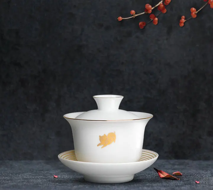 "King tea Mall" Чайная супница Gaiwan, чайная чашка фарфоровая Dayi "Золотая свинка" Чайные приборы чайные наборы