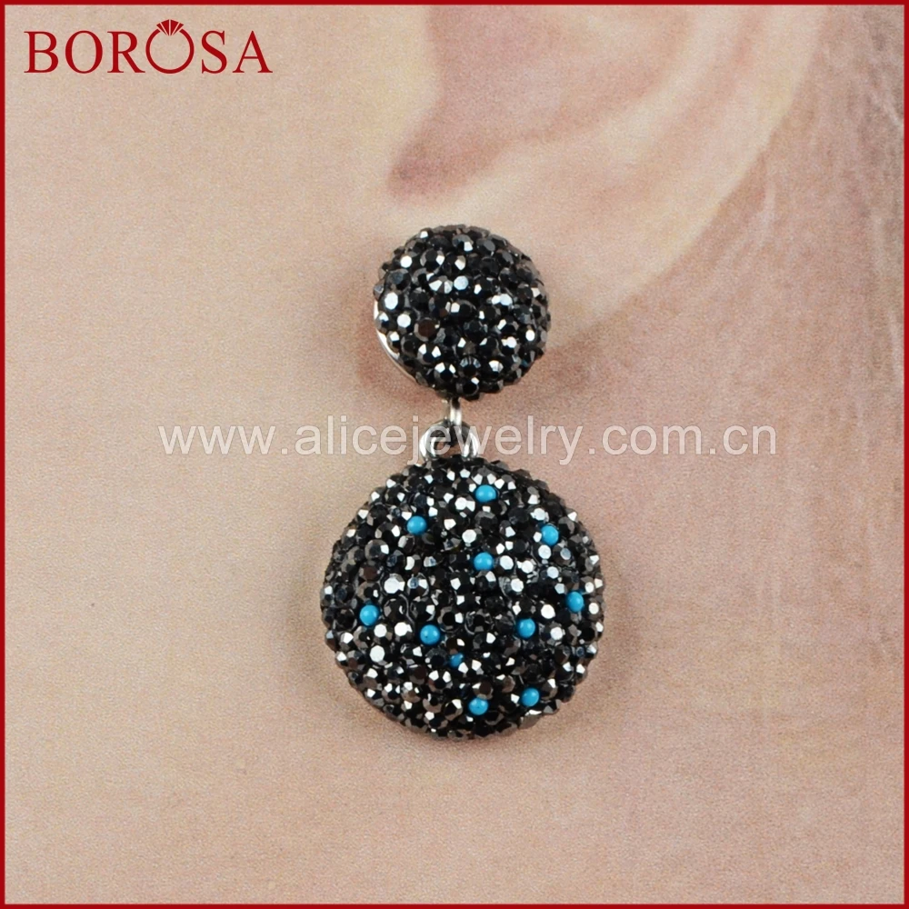 BOROSA Silver Color Round Charm Druzy Drop Earrings Handcrafted Rhinestone Pave CZ Dangle Gems Jewelry for Women JAB772 | Украшения и