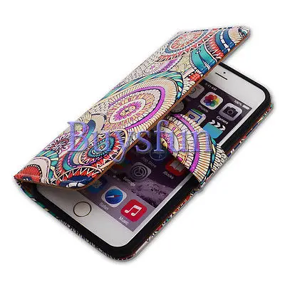 Bcov Марка Мультфильм Мандала Цветок Кожаный Бумажник Чехол Для iPhone 5C 100023060|leather