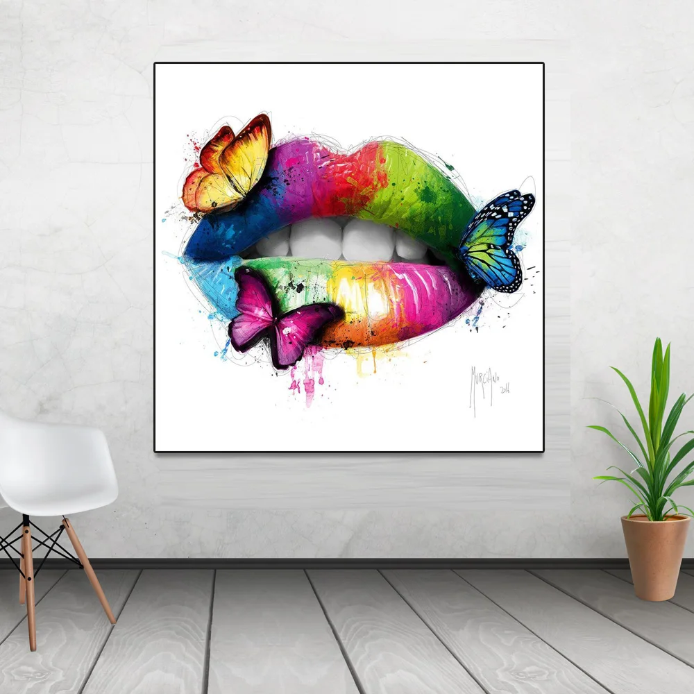 Сексуальная губная помада зубная Wall Art Живопись на холсте бабочка художественный