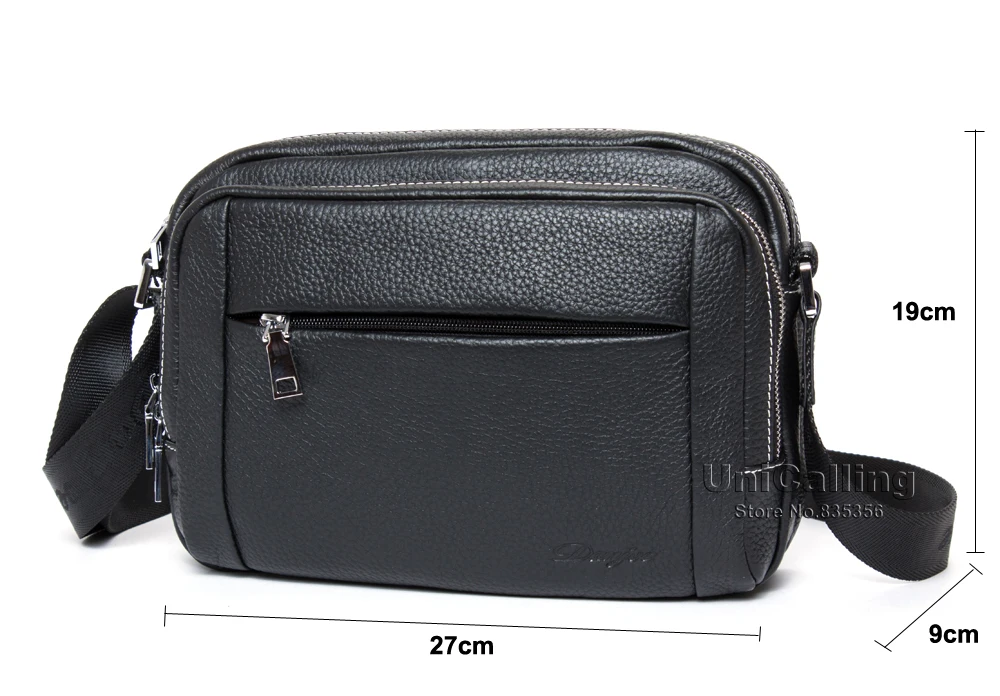 Модная мужская кожаная сумка на тройной молнии горизонтальная из натуральной