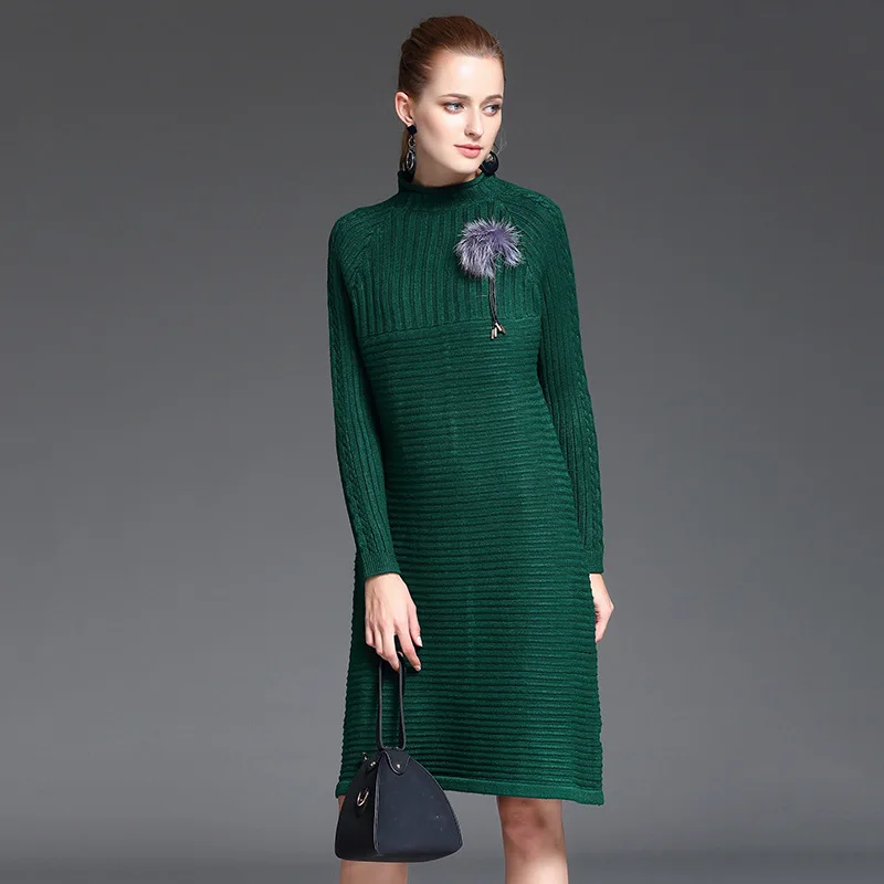 

Women Dress Autumn Winter Long Sleeve Long Sweater Dress Female Pullover Knitted Solid Plus Size Sweater pull femme Female A657