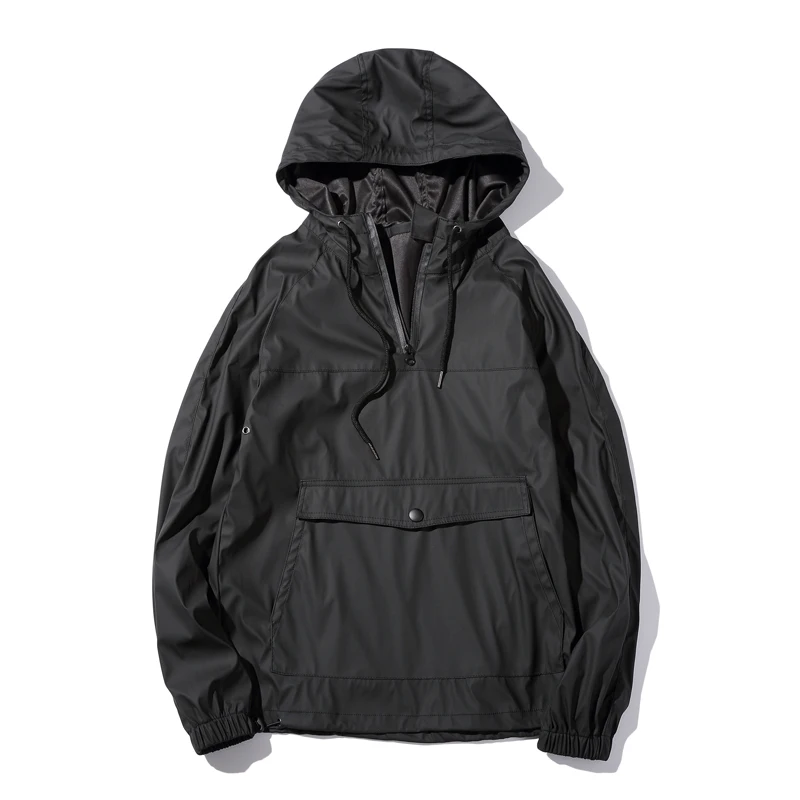 Мужской пуловер с капюшоном Anorak черная непромокаемая толстовка уличная одежда