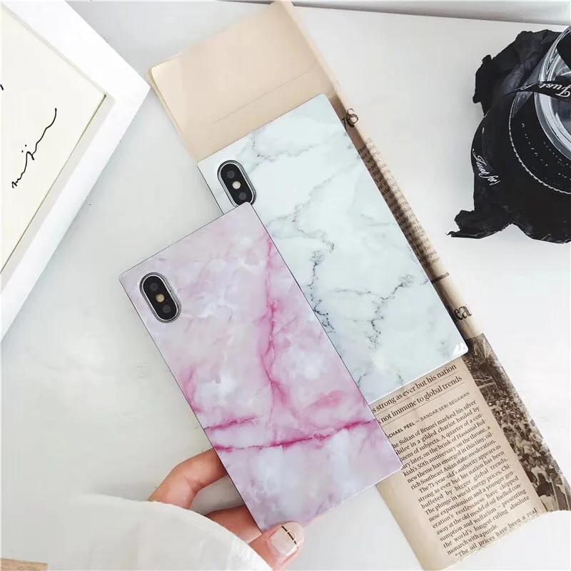 COTPRCO Square Glossy Marble Soft TPU Case For iPhone XS X 8 7 Plus 6 Phone Cases 6s Xs Capas Capa |