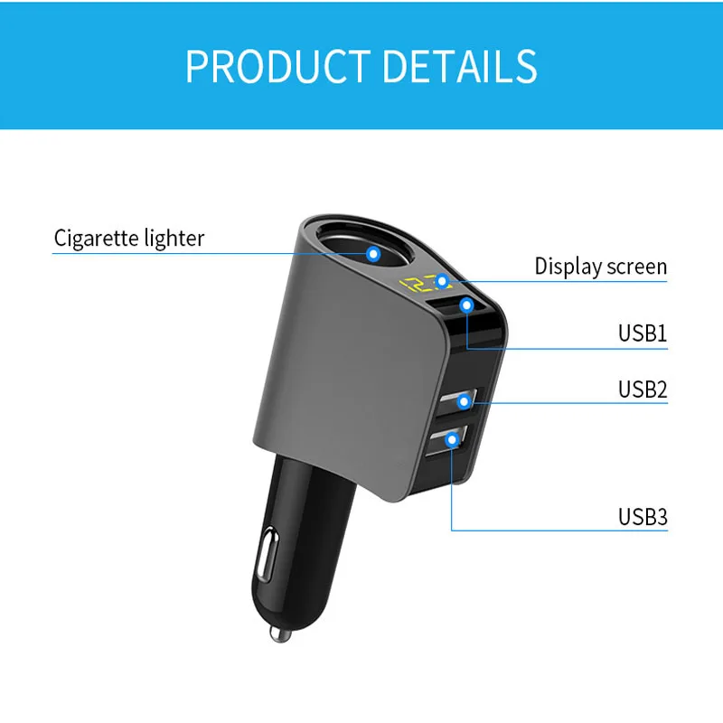 USB Автомобильное зарядное устройство Расширенный разъем для прикуривателя LED Mini