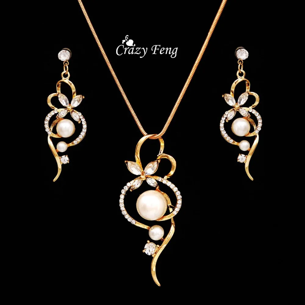 Женский ювелирный комплект из колье и серёг с жемчугом|wedding jewelry sets|women setcrystal wedding