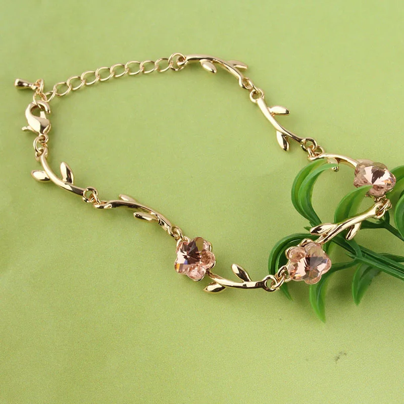Женский шарм-браслет 230 мм модный браслет золотого цвета с розовыми кристаллами и