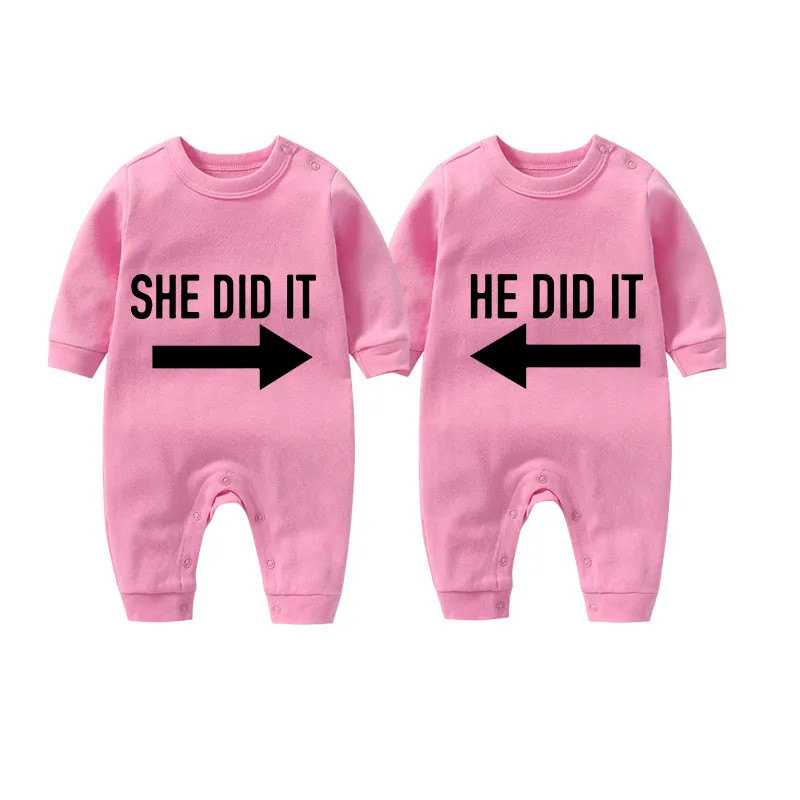 Новый дизайн модное боди ysculbutol с надписью she did it and he baby индивидуальная Одежда для