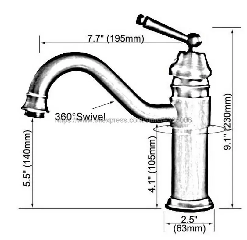 

Antique Brass Basin Faucet Swivel Spout Bathroom Kitchen Faucet Vessel Sink Mixer Tap Deck Mounted Bnf007