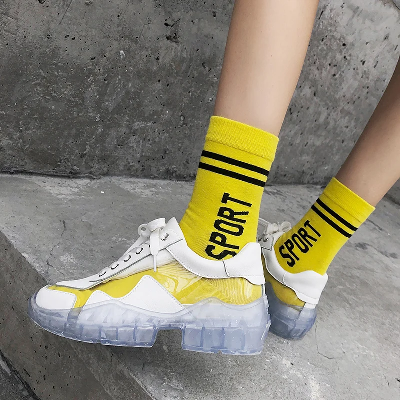 Spring Women Sneakers Thick Bottom White Female Shoes Transparent Lace Up 2019 New Jelly Casual Flats Zapatos De Mujer | Обувь
