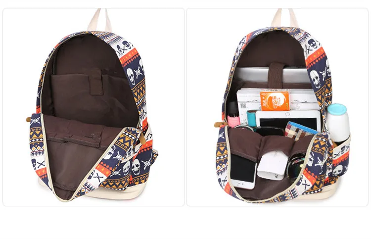 Бренд печати для женщин рюкзак с геометрическим рисунком череп брезентовые