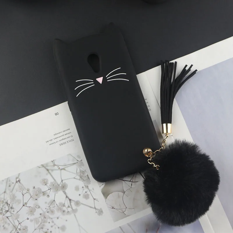 3D милый японский чехол с милым котом для Meizu M6s M6 M5s M5 M5c A5 MX5 MX6 Note M3 M3s мини-чехол с подвеской из меха кролика - Цвет: Huxu Black With Ball