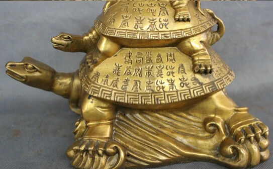 005039 9 &quotНародная Китайский Латунь Долголетия Шоу Sea Turtle Семьи Статуя Скульптуры