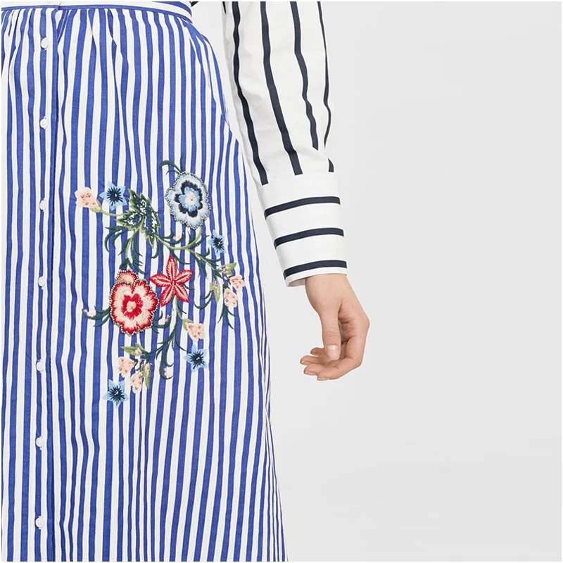 NYMPH 2017 Женские Летние Стильные комплекты полосатый синий комплект из 2 предметов топ с вышивкой и юбки двух