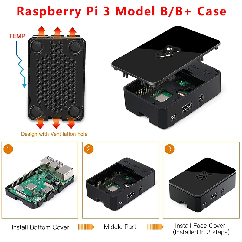 Чехол для Raspberry Pi 3 из АБС-пластика черный прозрачный пластиковый корпус с
