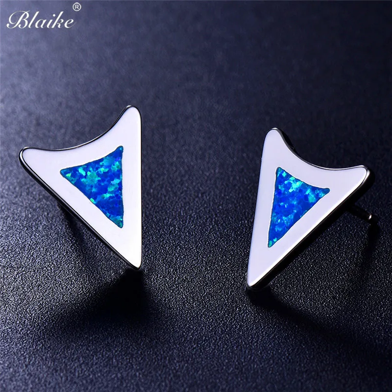 Blaike минималистский Треугольники Синий/Белый Огненный серьга из опалового