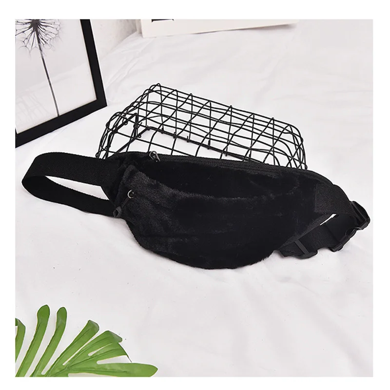 Black waist bag Женская поясная сумка, плюшевая поясная сумка для путешествий, повседневная нагрудная сумка на молнии в стиле панк, уличная зимняя сумка для ног, женская сумка на плечо A304 - Цвет: Black waist bag