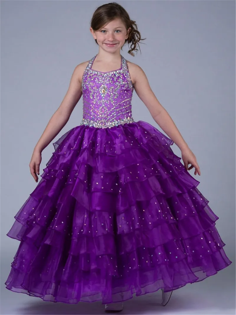 2017 Новые Поступления Девушки Первое Причастие Платья Роскошные Фиолетовый