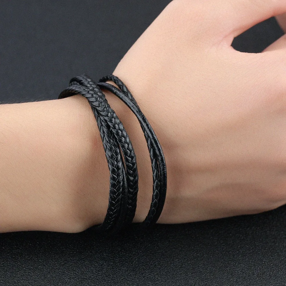 

Fashion Casual Multilayer Men's Leather Bangles Bracelets Magnet Buckle Cool Man Male Braided Wristband Jewelry accessory Gift