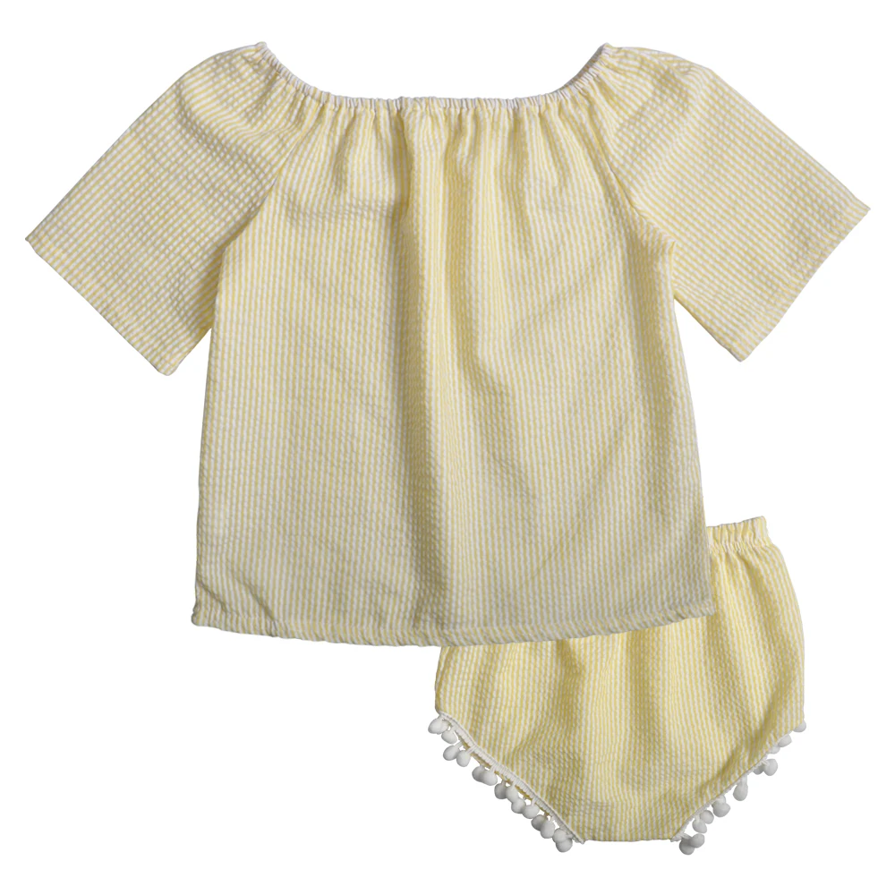 Baby Girls Boutique outfit Kids Yellow Summer set Seersucker CONICE NINI Girl Clothes Outfit | Детская одежда и обувь